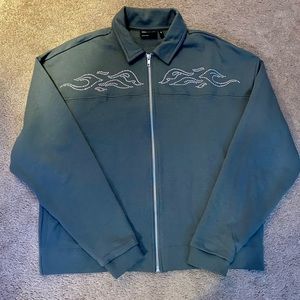 ASOS Design Jersey Jacket Rhinestoned Flames | Gray | Size: 2XS